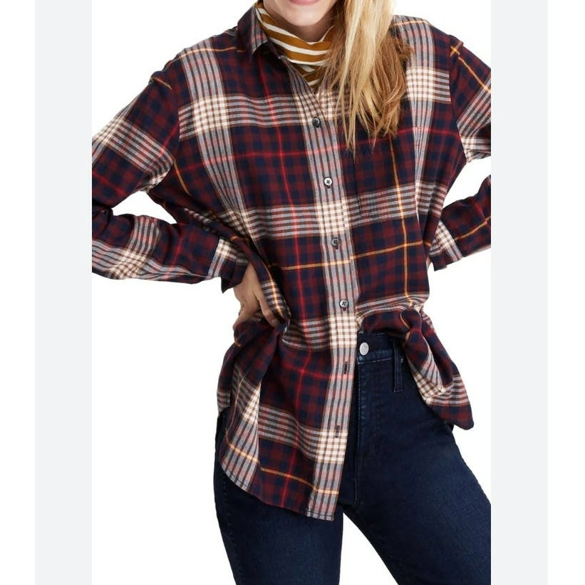 Madewell Shirt Women's S Oversized Ex Boyfriend Fit Rylan Plaid Casual Preppy